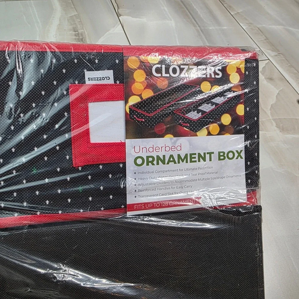 Clozzer Underbed Ornament Box Holiday Storage Bag 128 Ornaments 48x12x6 Black S3